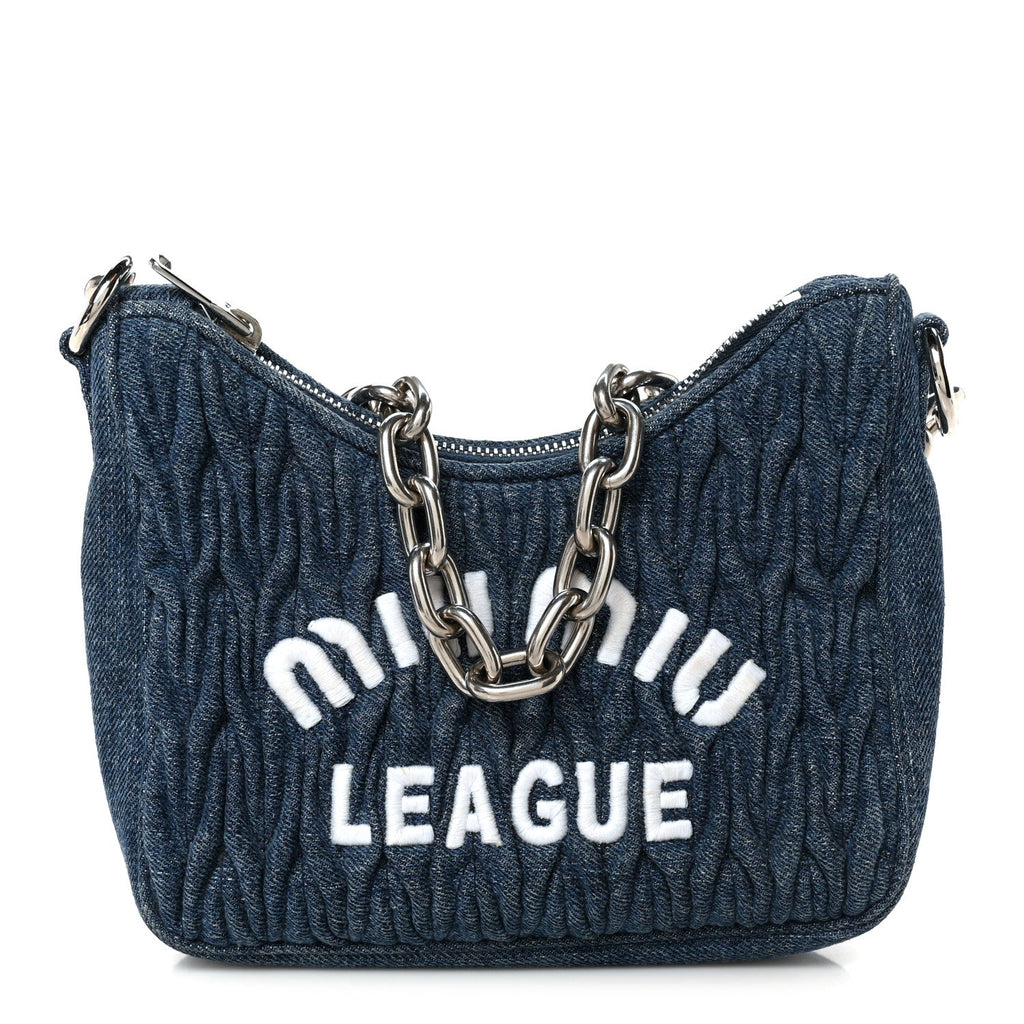 Denim Matelasse Shoulder Bag Blue White