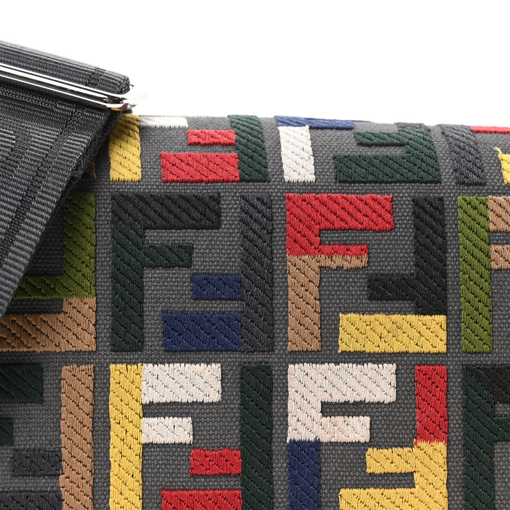 Canvas Vitello King Seta FF Embroidered Mini Compact Messenger Bag Asfalto Multicolor