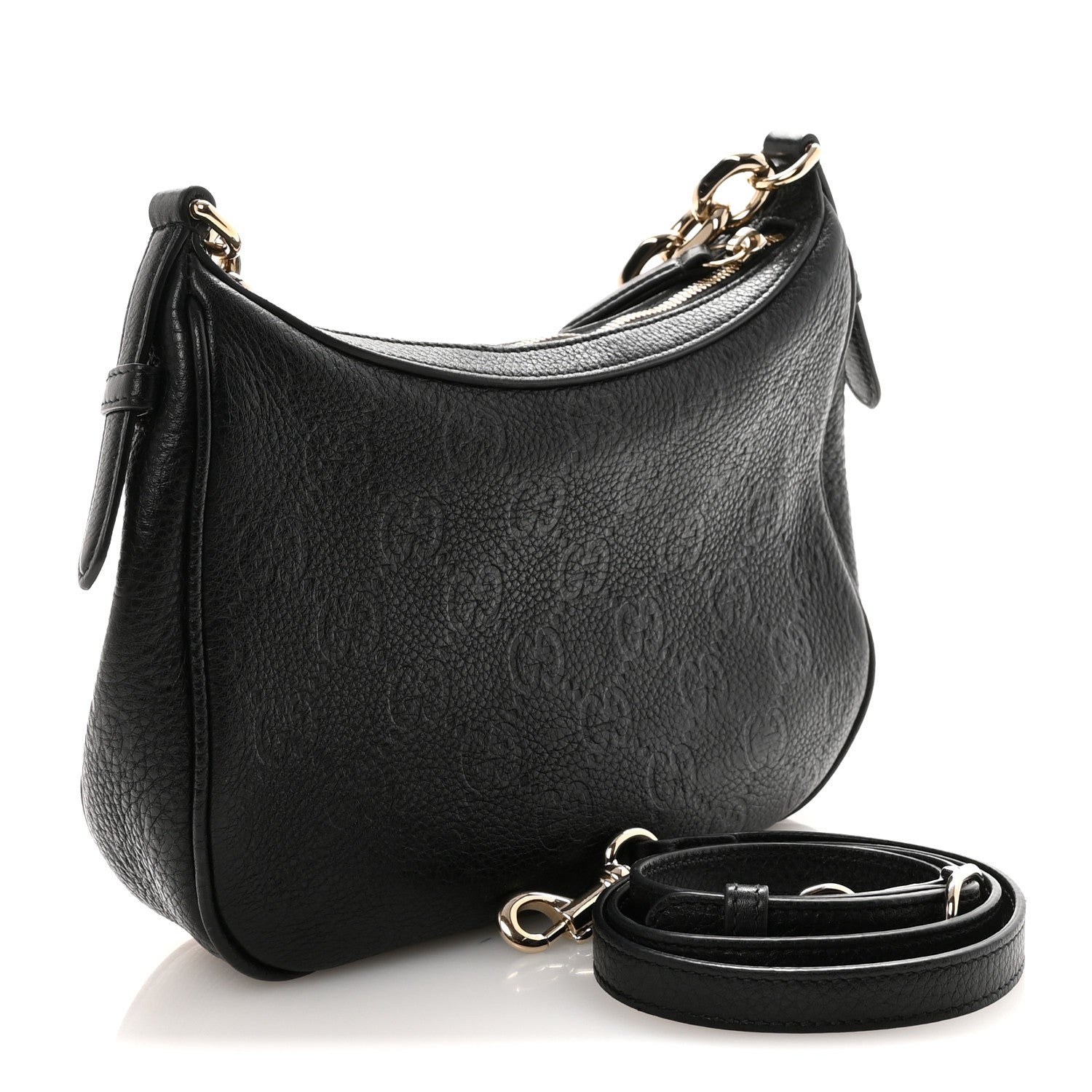 GG Grainy Calfskin Emblem Small Half Moon Shoulder Bag Black