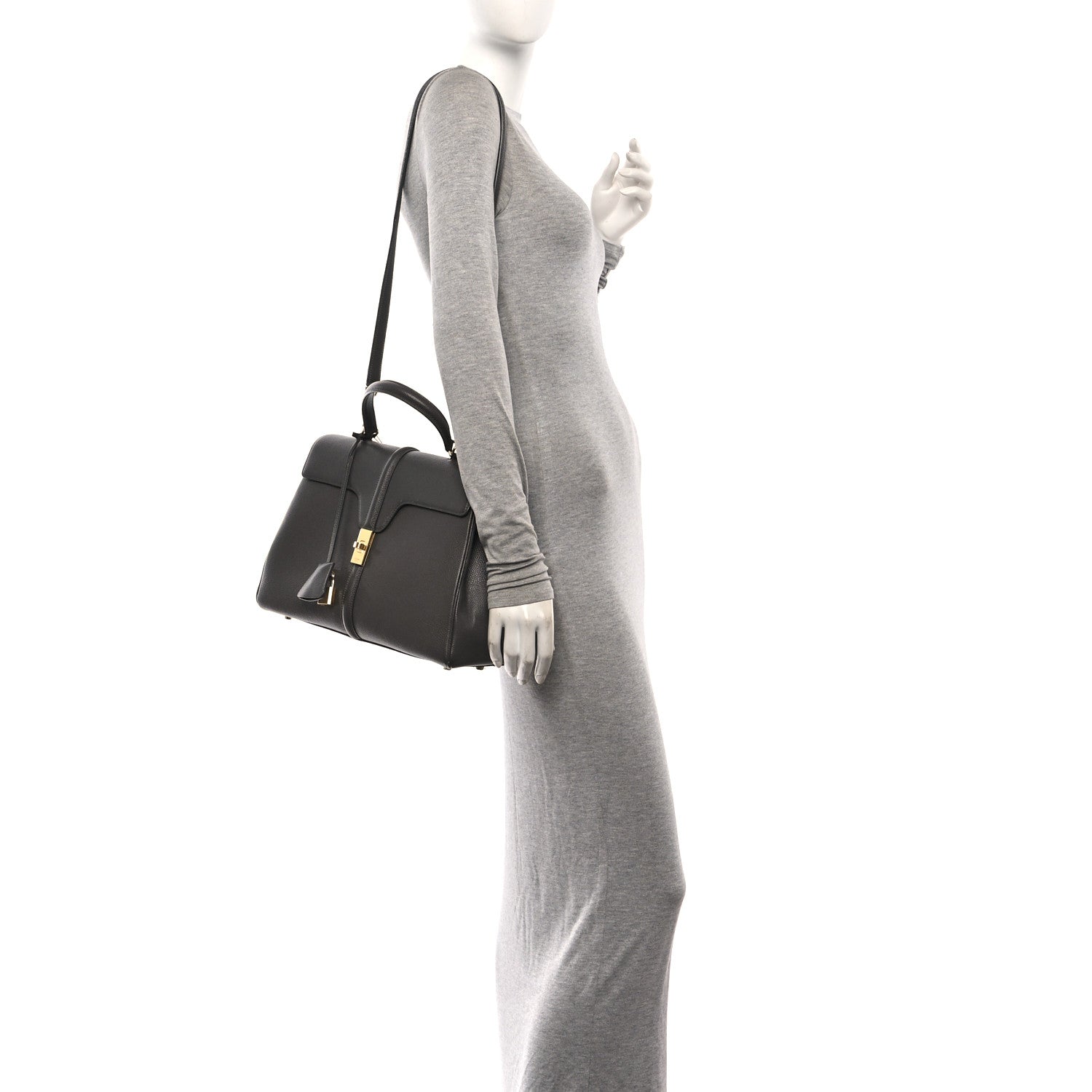 Grained Calfskin Classique Medium 16 Top Handle Bag Grey