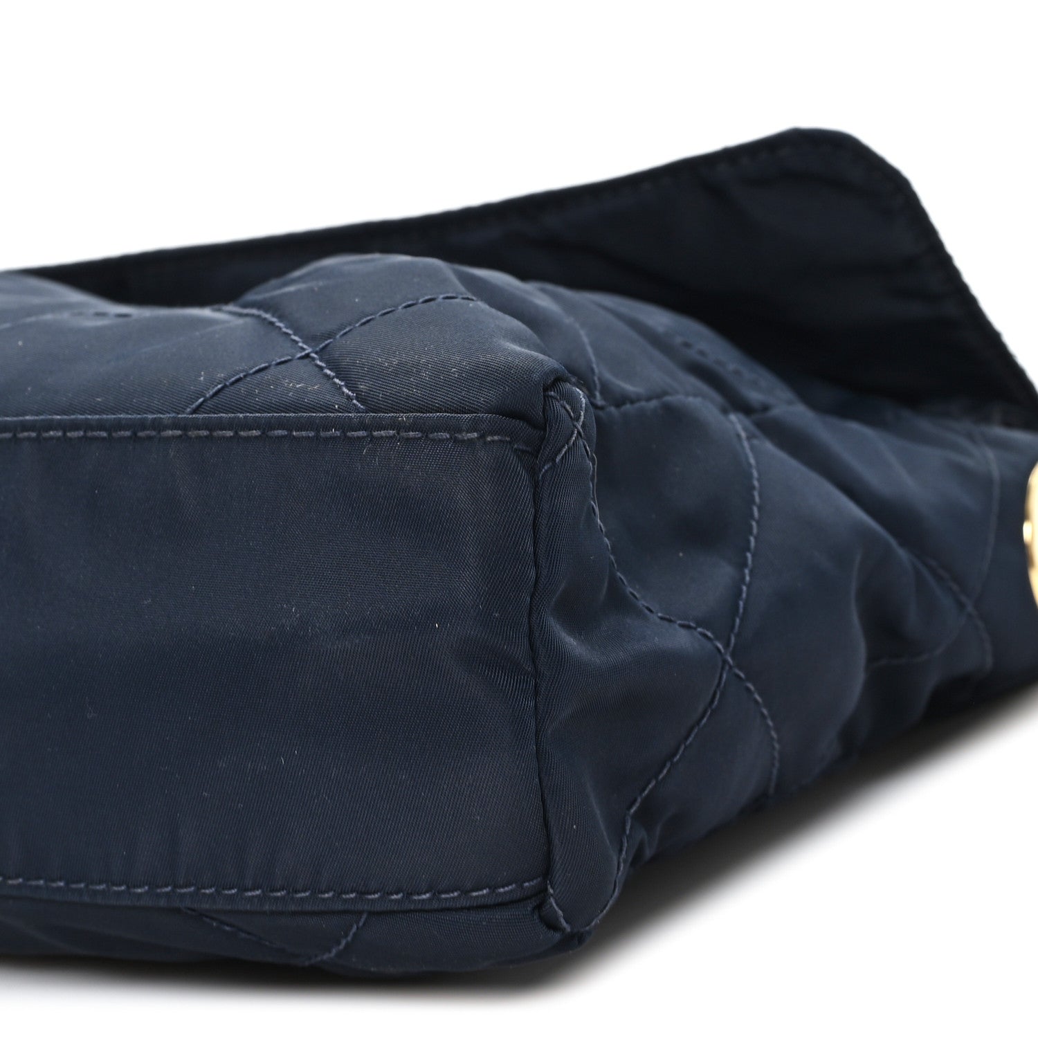 Nylon Tessuto Impuntu Quilted Flap Shoulder Bag Blue