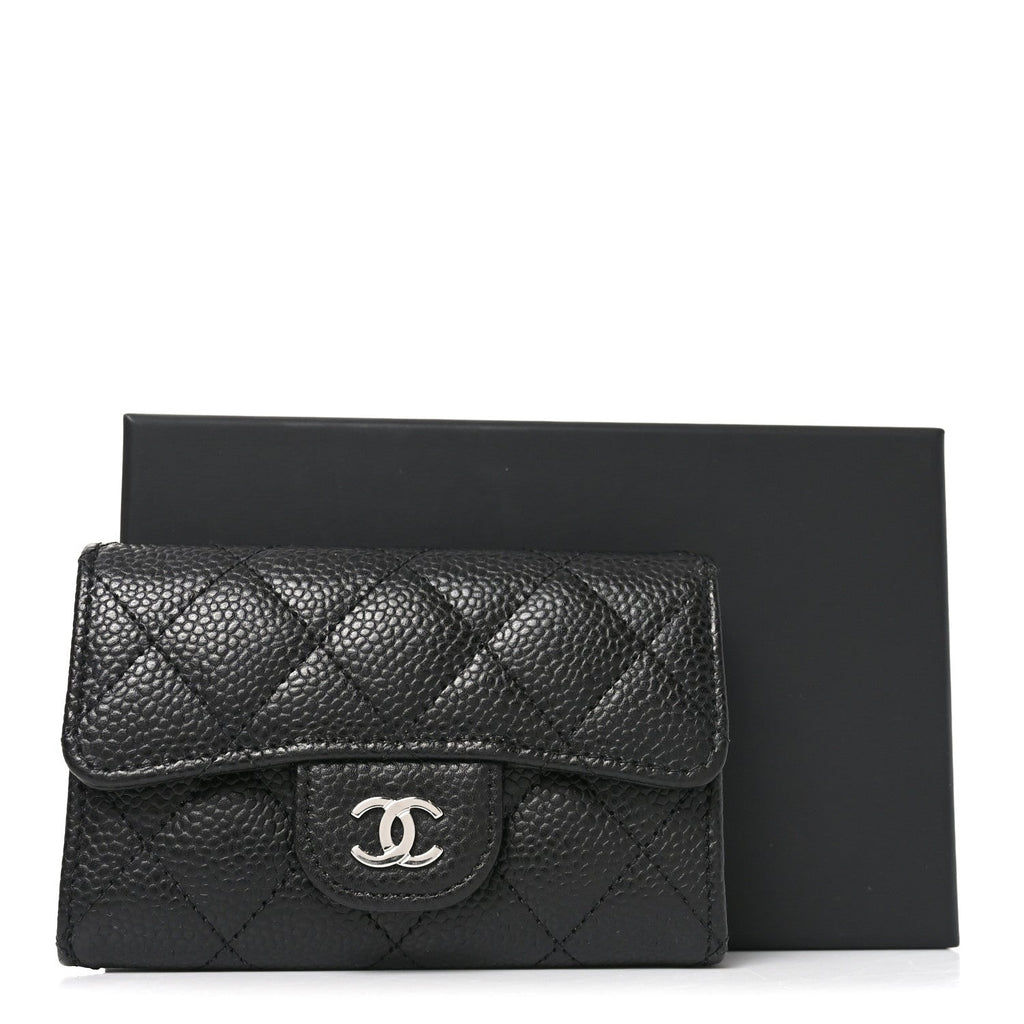 Caviar Quilted Flap Card Holder Black
