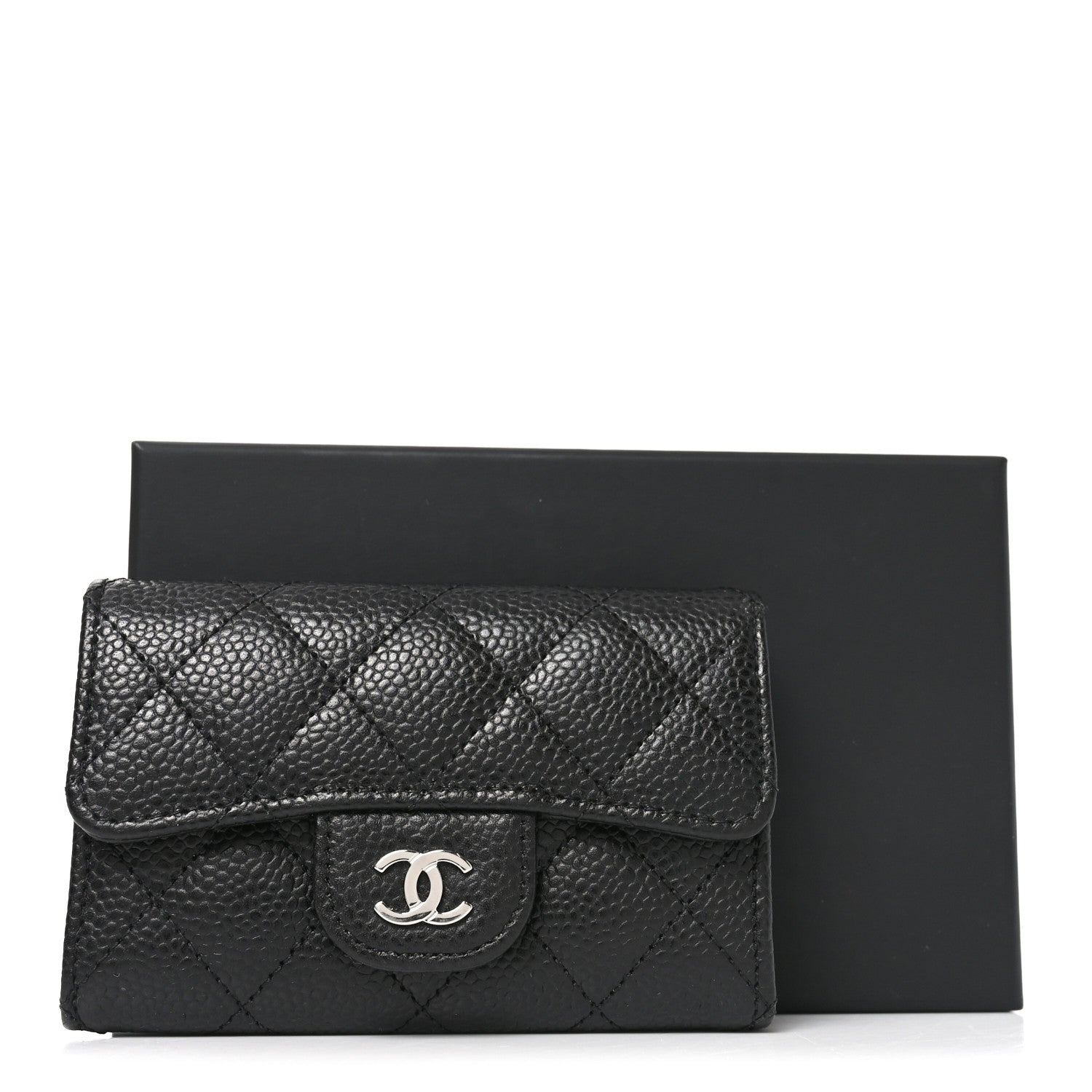 Caviar Quilted Flap Card Holder Black