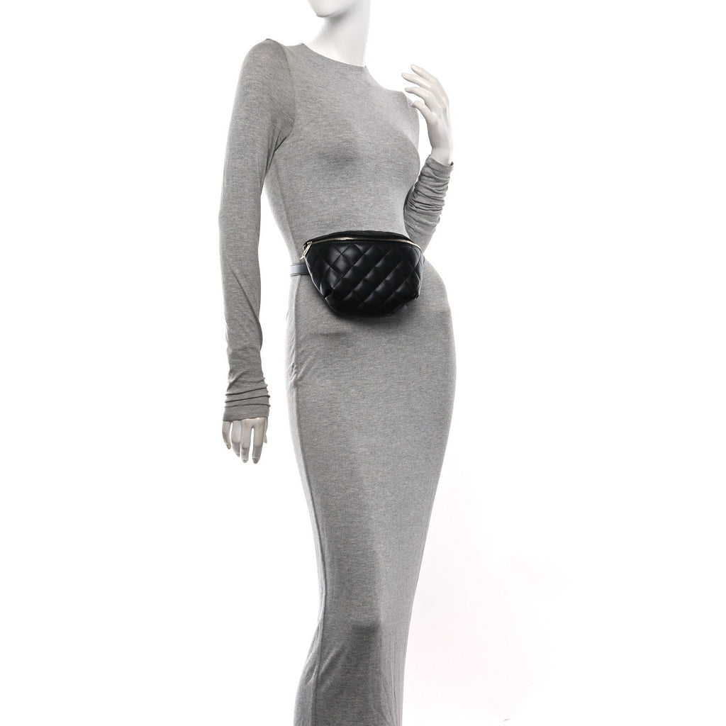 Lambskin Quilted Waist Belt Bag Black