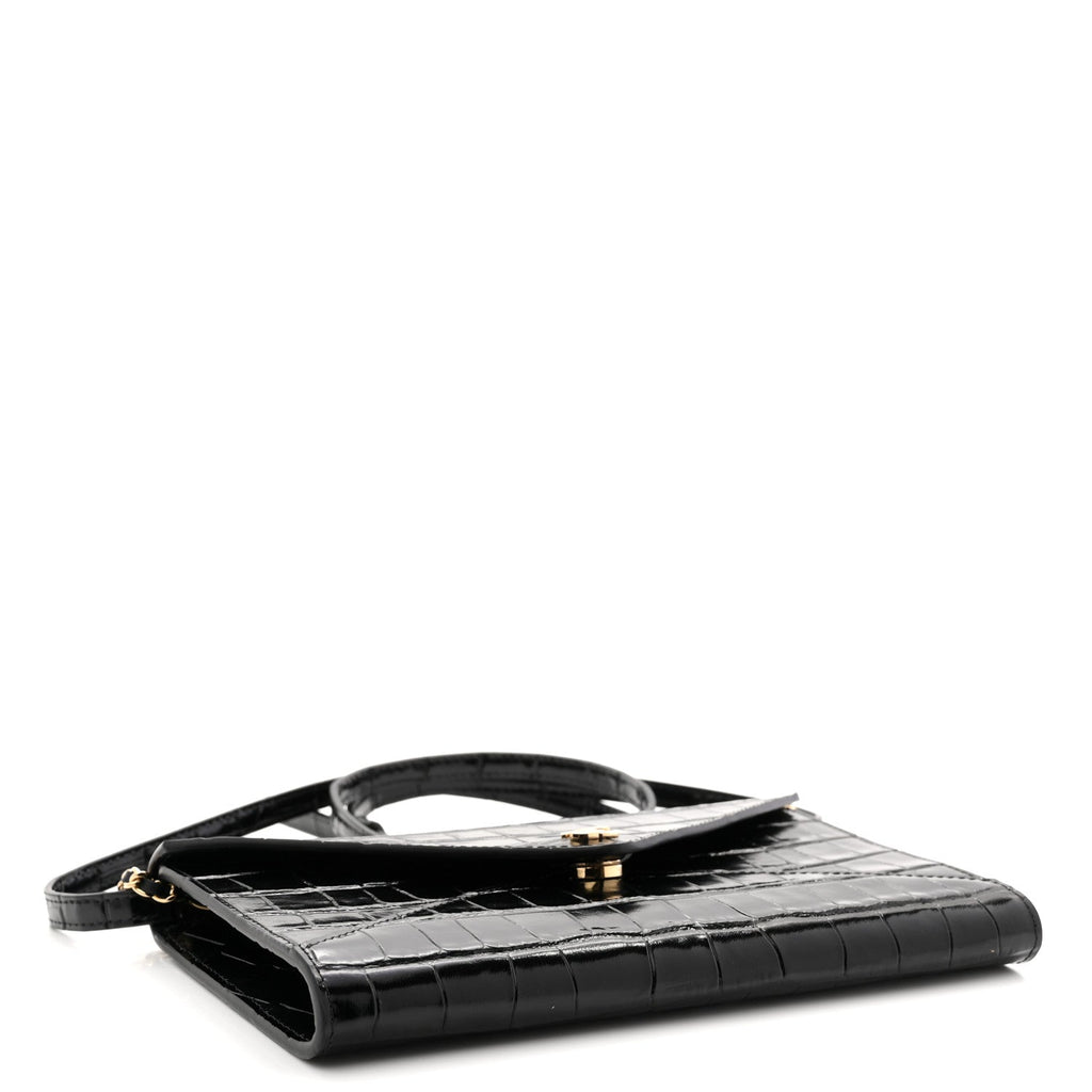 Calfskin Crocodile Embossed Clutch With Chain Black