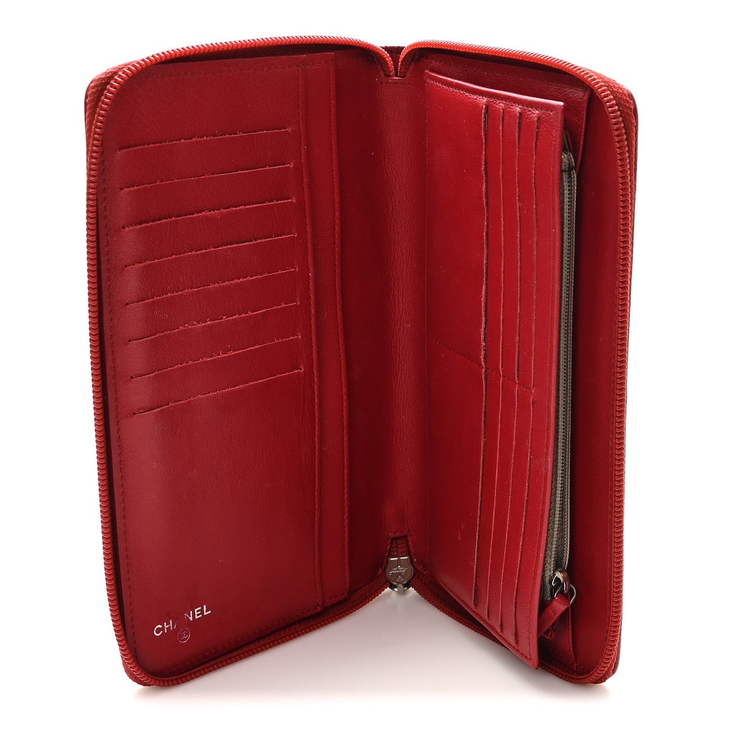 Caviar Large CC Timeless Zip Around Organizer Wallet Red