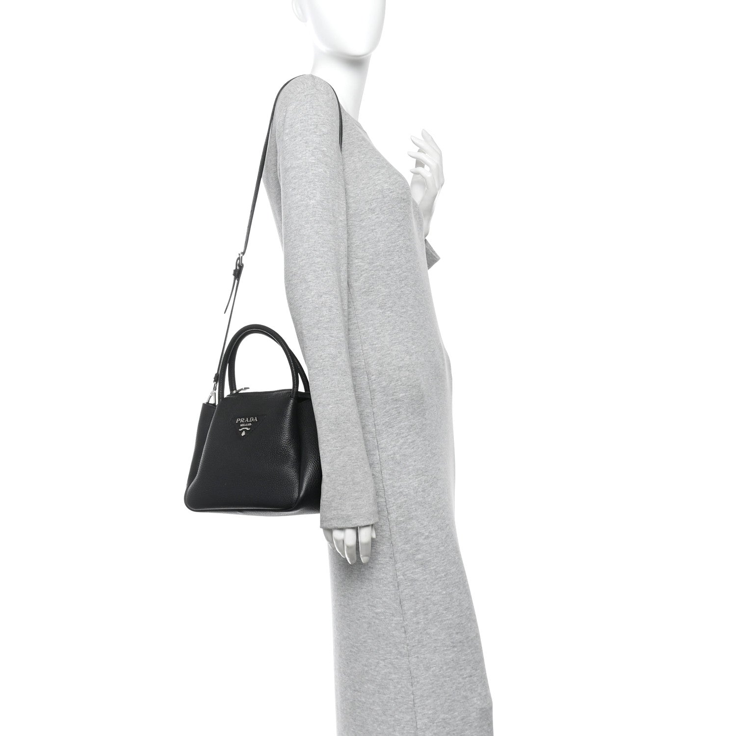 Vitello Daino Soft Mini Zippered Top Handle Bag Black