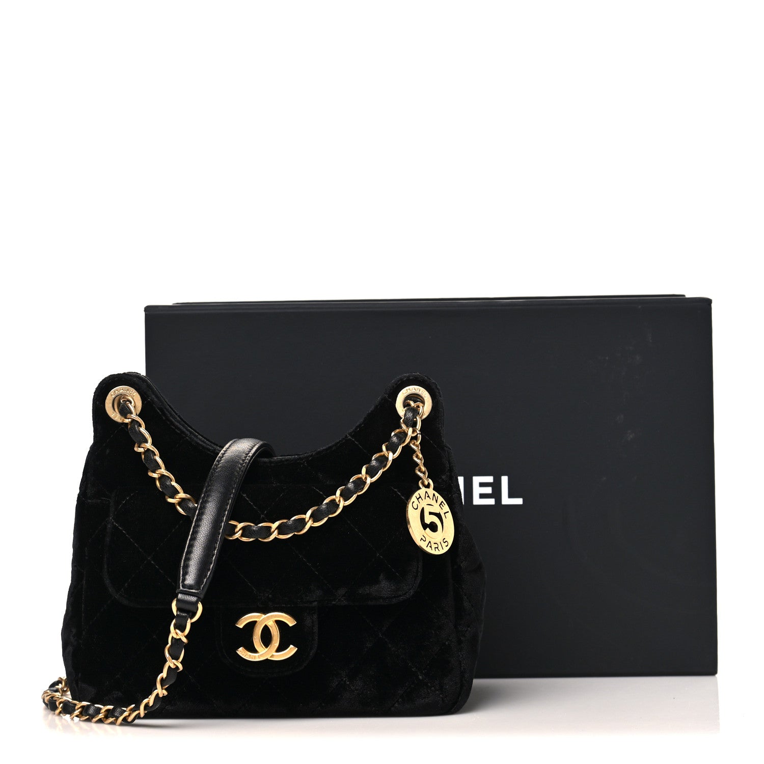 Velvet Quilted Small Wavy CC Hobo Black Hobo Black