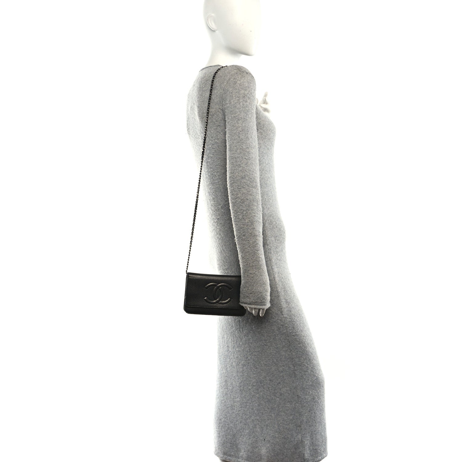 Metallic Caviar Timeless CC Wallet On Chain WOC Grey