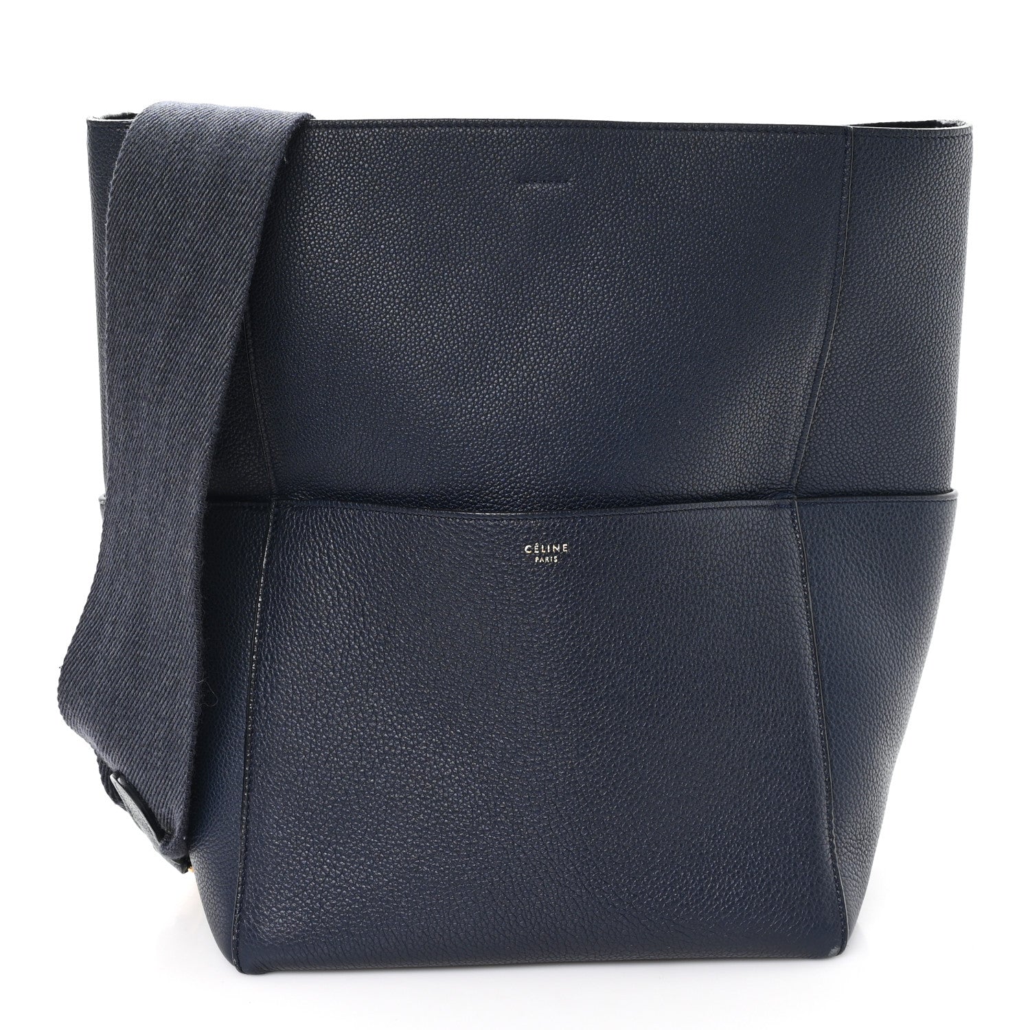 Soft Grained Calfskin Sangle Bucket Bag Navy Blue