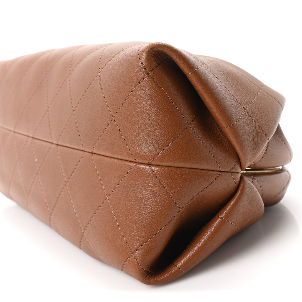 Lambskin Quilted Clutch With Chain Brown