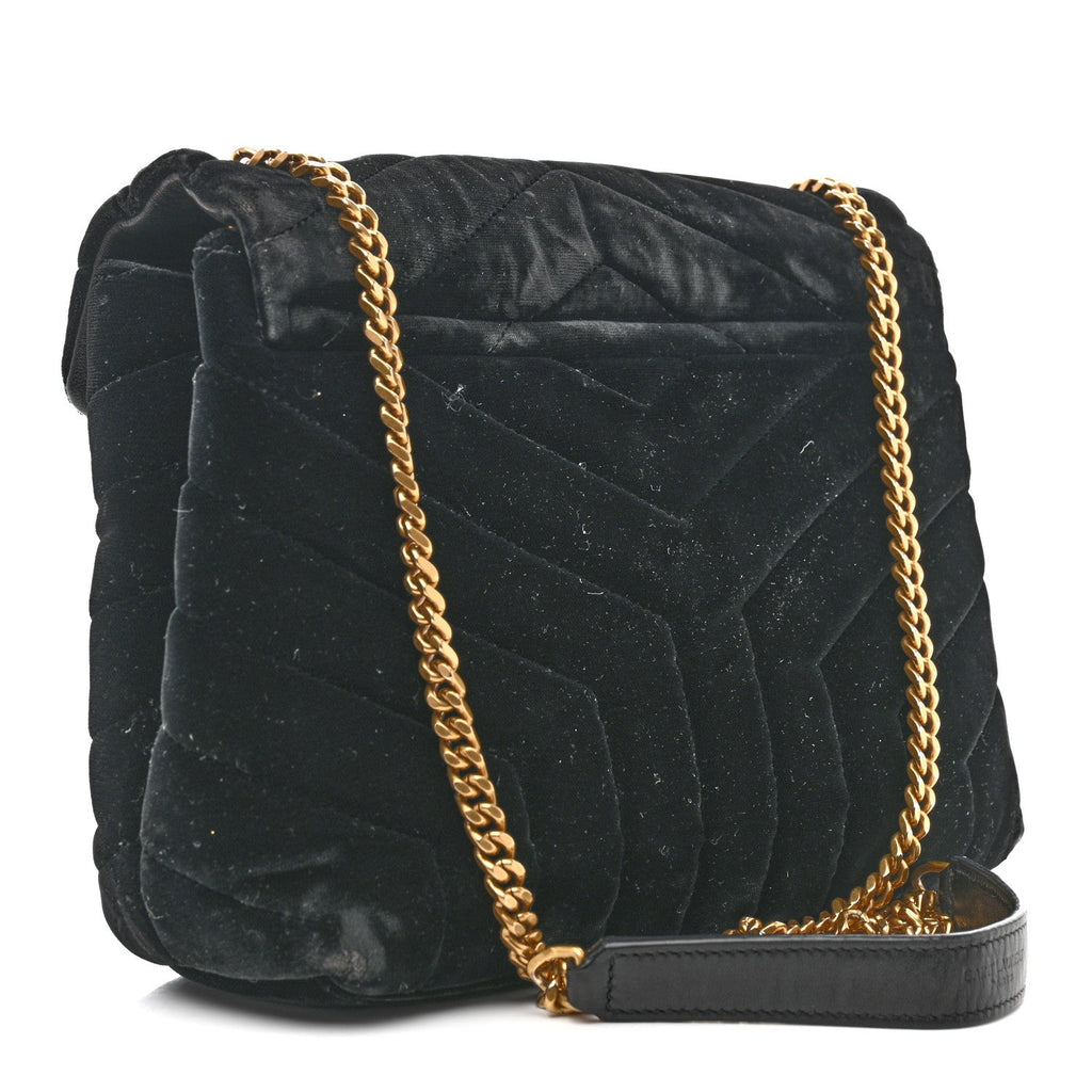 Velvet Y Quilted Monogram Small Loulou Chain Satchel Black