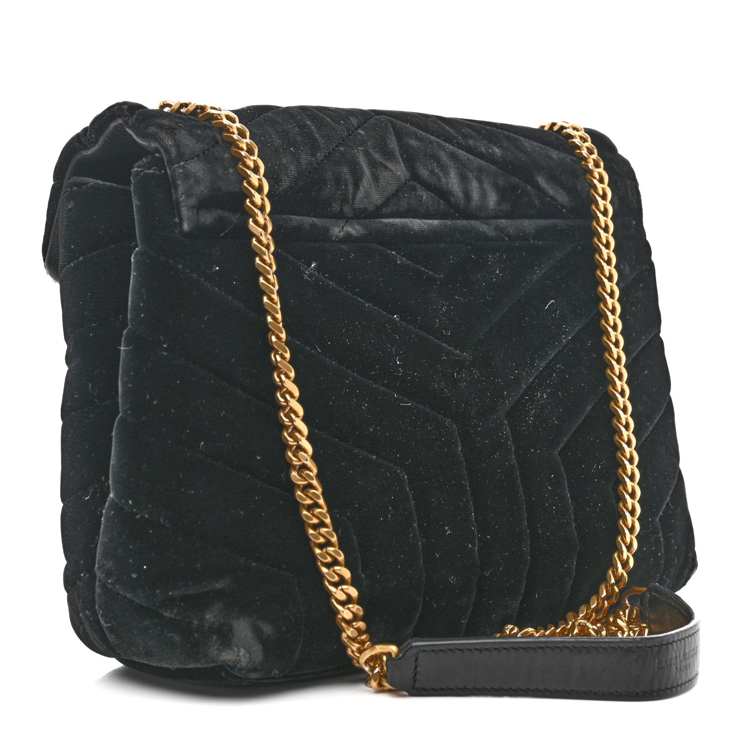 Velvet Y Quilted Monogram Small Loulou Chain Satchel Black