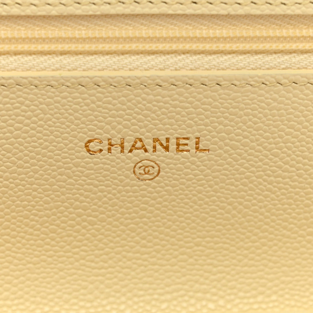 Caviar Quilted CC Turn Lock Wallet On Chain WOC Light Yellow