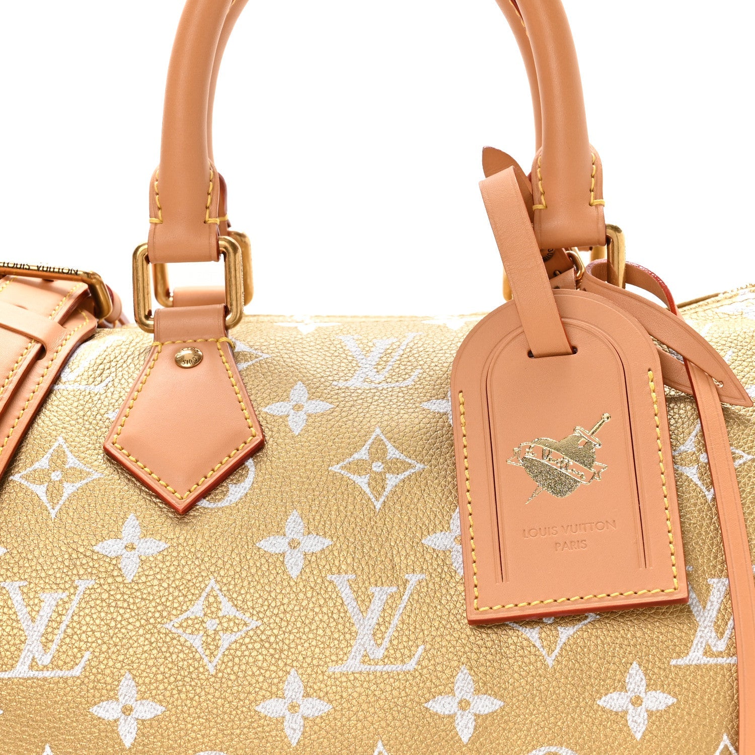 Metallic Calfskin Monogram Speedy P9 Bandouliere 30 Gold Kintsugi