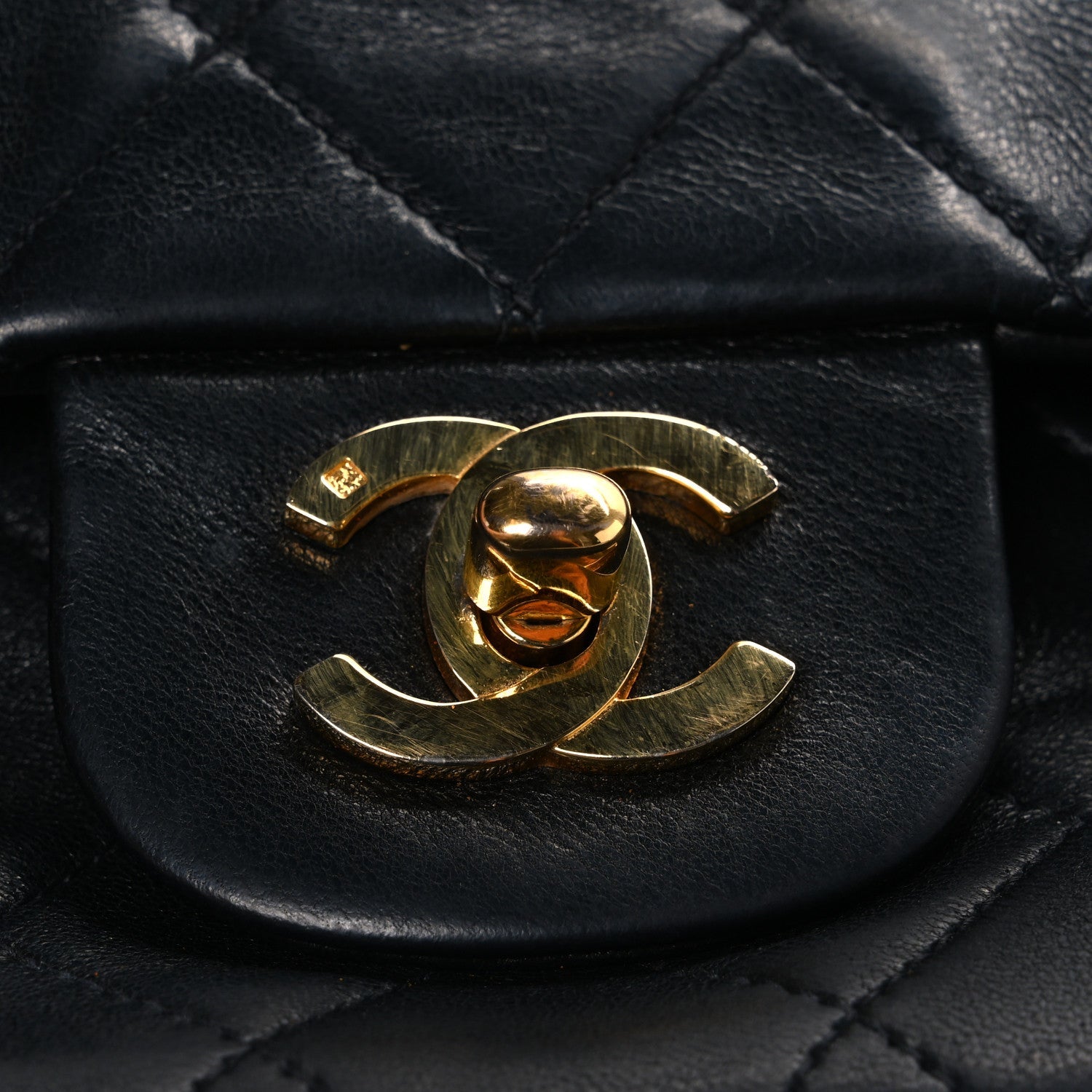 Lambskin Quilted Medium Double Flap Black