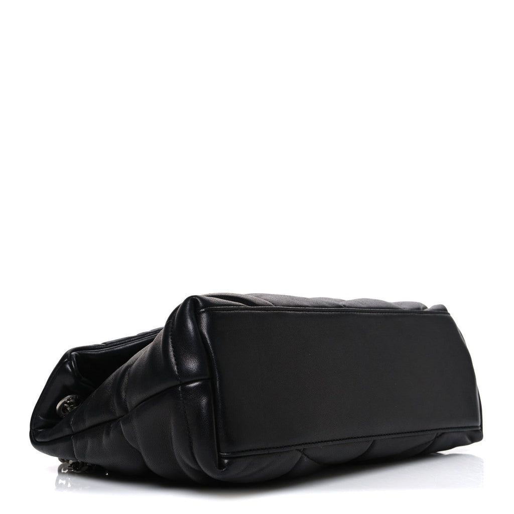Lambskin Quilted Small Loulou Puffer Monogram Chain Satchel Black