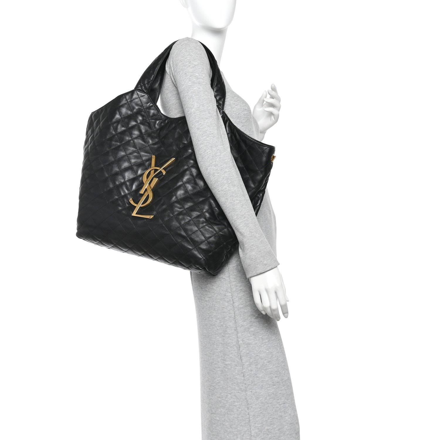 Lambskin Quilted Maxi Icare Shopping Tote Black