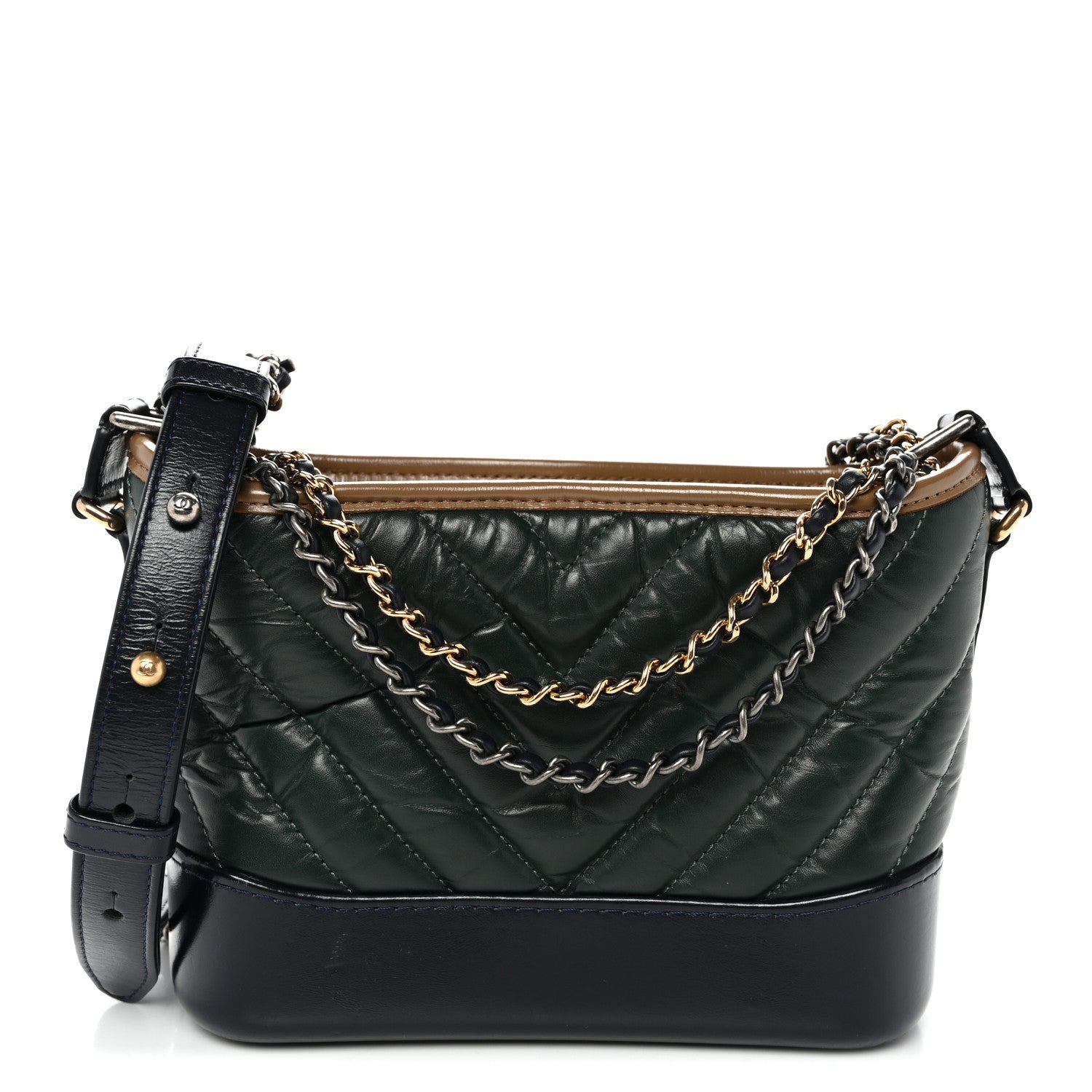 Aged Calfskin Chevron Quilted Small Gabrielle Hobo Green Black