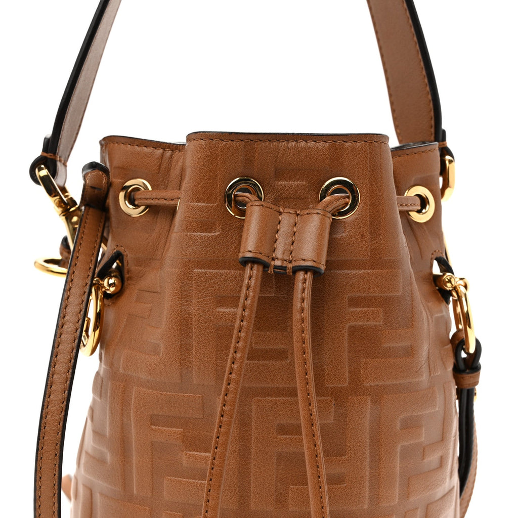Vitello Cristallo Nature F is Fendi FF 1974 Embossed Mini Mon Tresor Bucket Bag Cuoio
