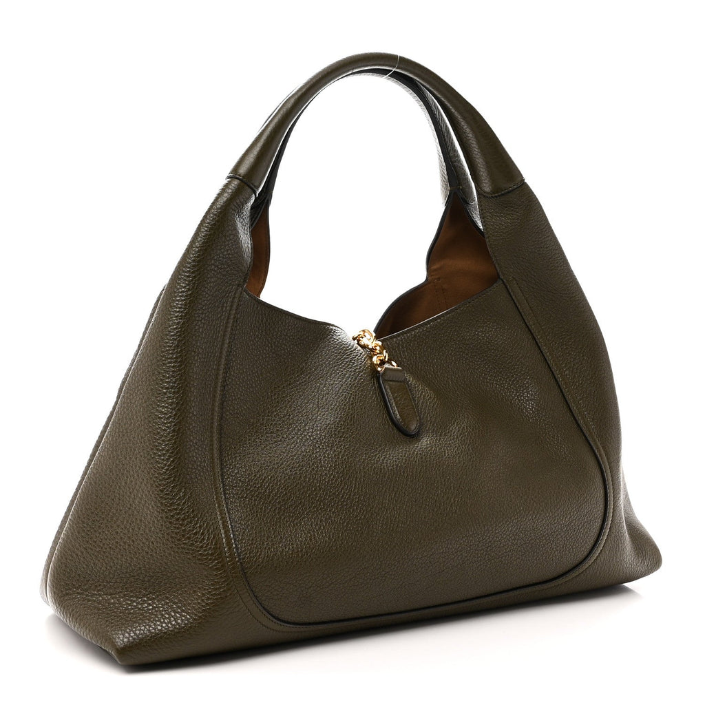 Grained Calfskin Softbit Maxi Shoulder Bag Forest Green