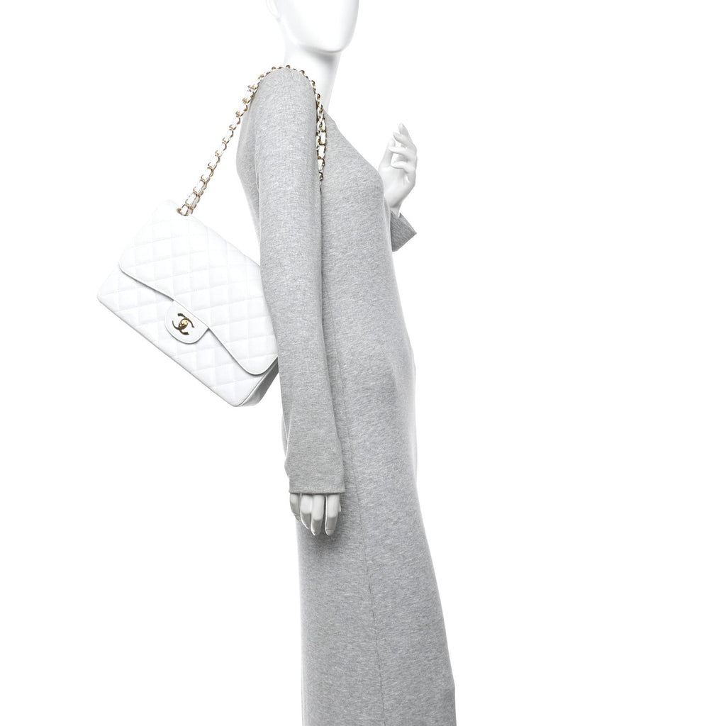 Caviar Quilted Jumbo Double Flap White