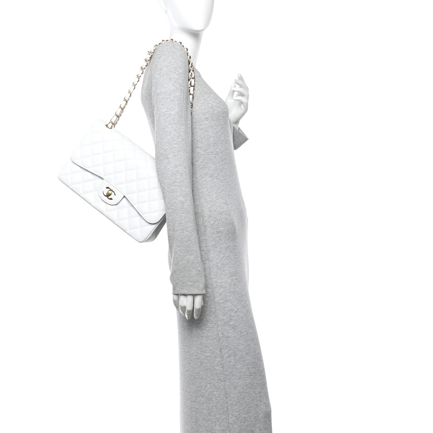 Caviar Quilted Jumbo Double Flap White