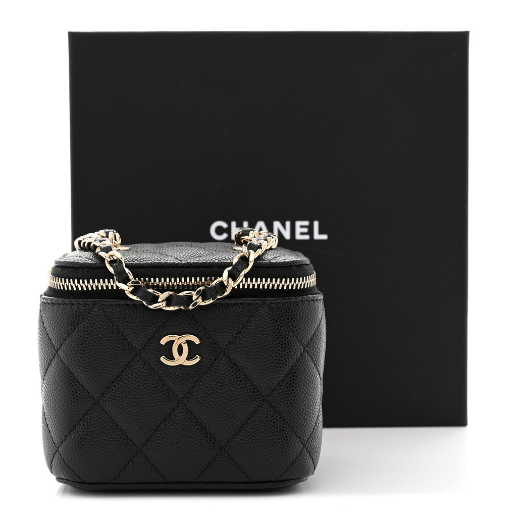 Caviar Quilted Mini Vanity Case With Chain Black