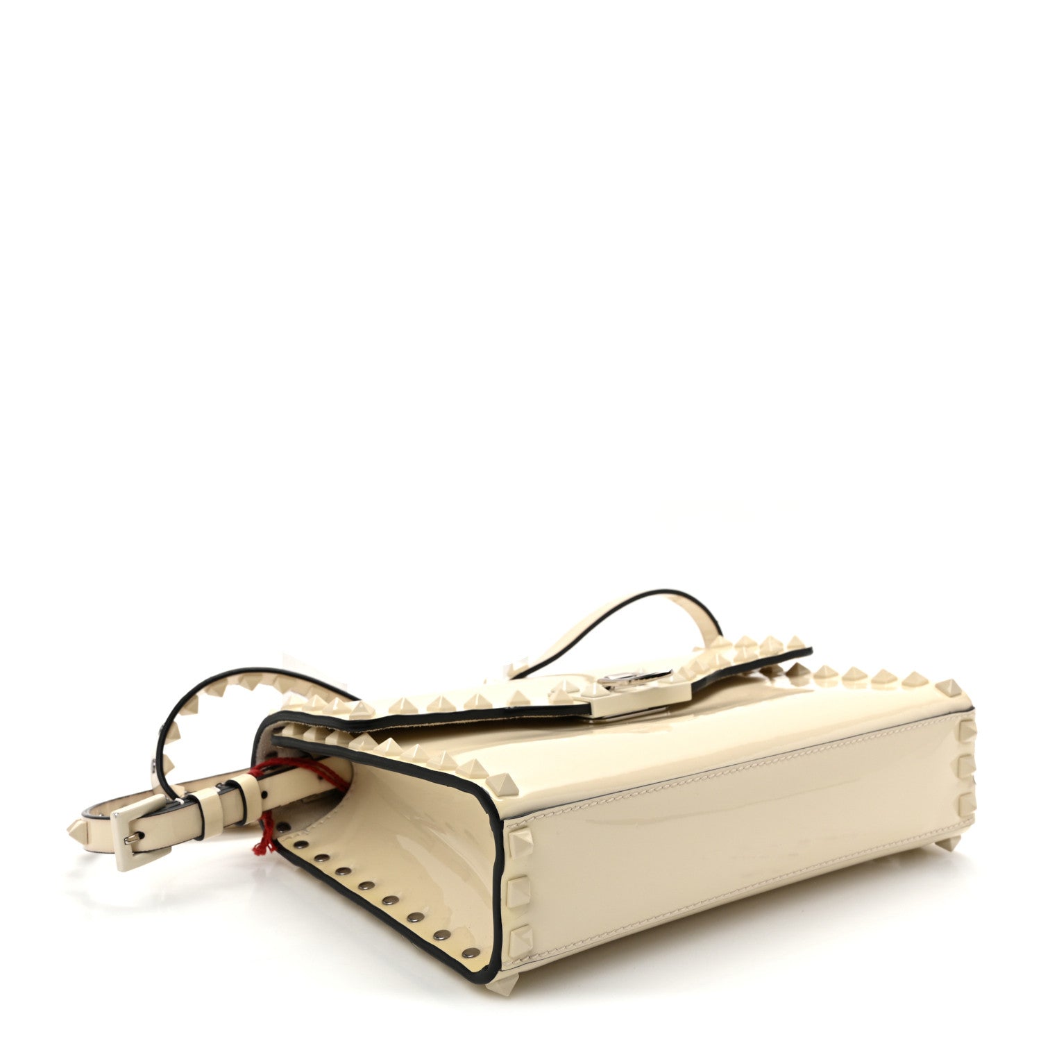 Patent Monochrome Medium Rockstud Flip Lock Crossbody Bag Light Ivory