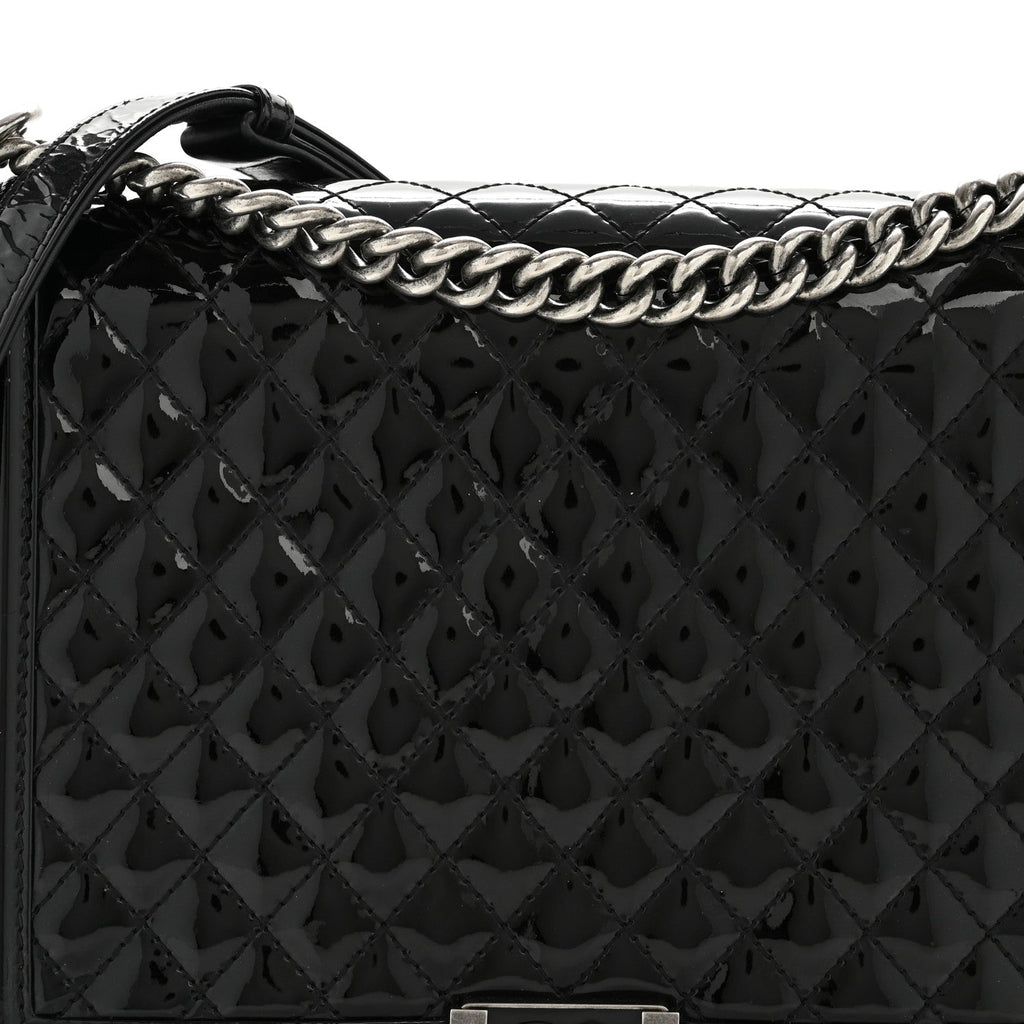 Patent Quilted Large Boy Flap Black