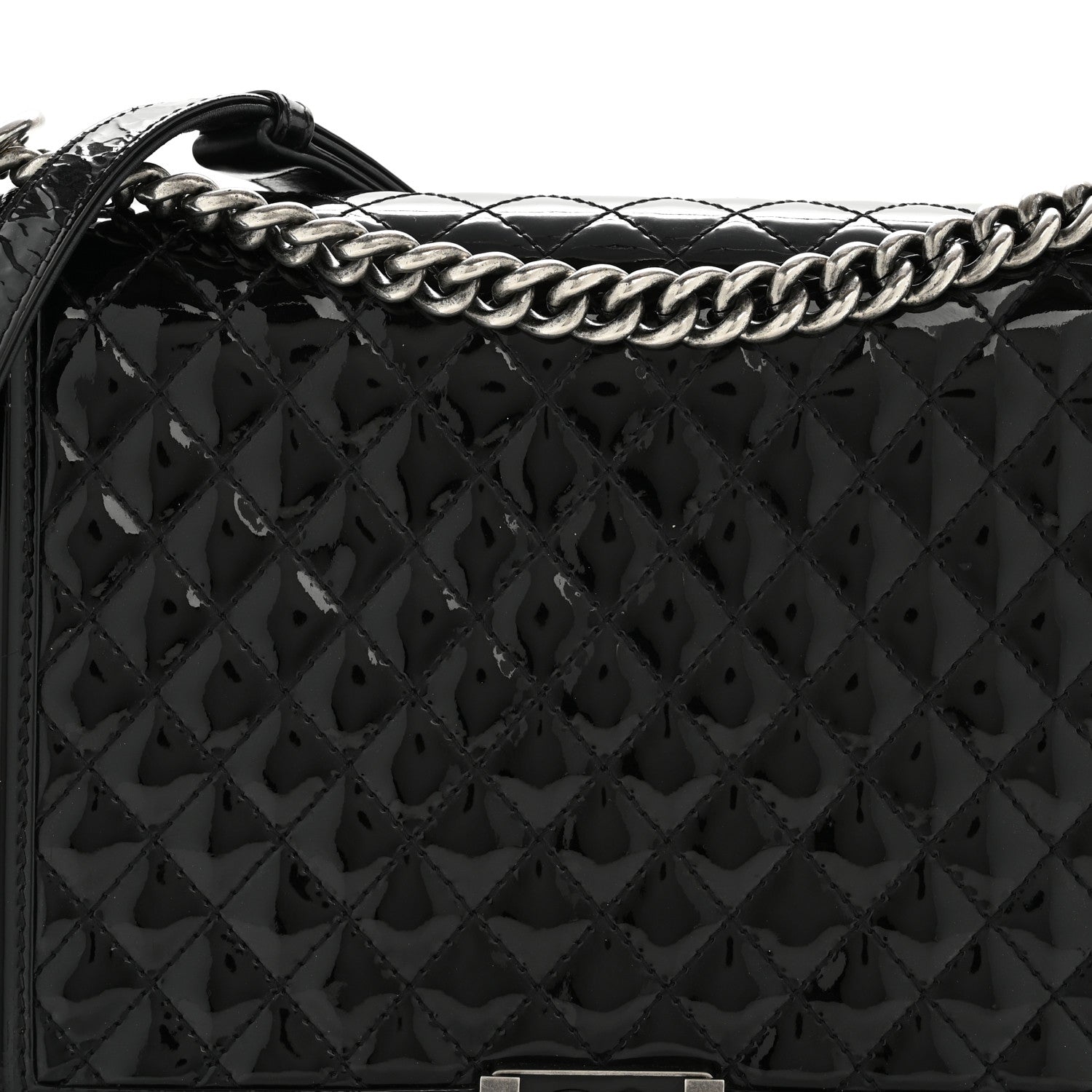 Patent Quilted Large Boy Flap Black