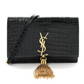 Calfskin Crocodile Embossed Kate Monogram Tassel Chain Wallet Black