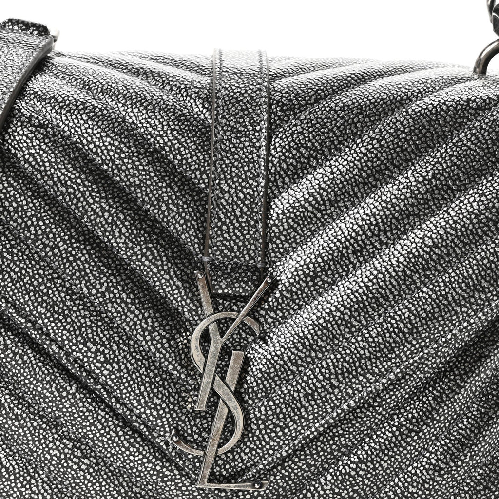 Metallic Grain De Poudre Matelasse Chevron Monogram Medium College Bag Gunmetal