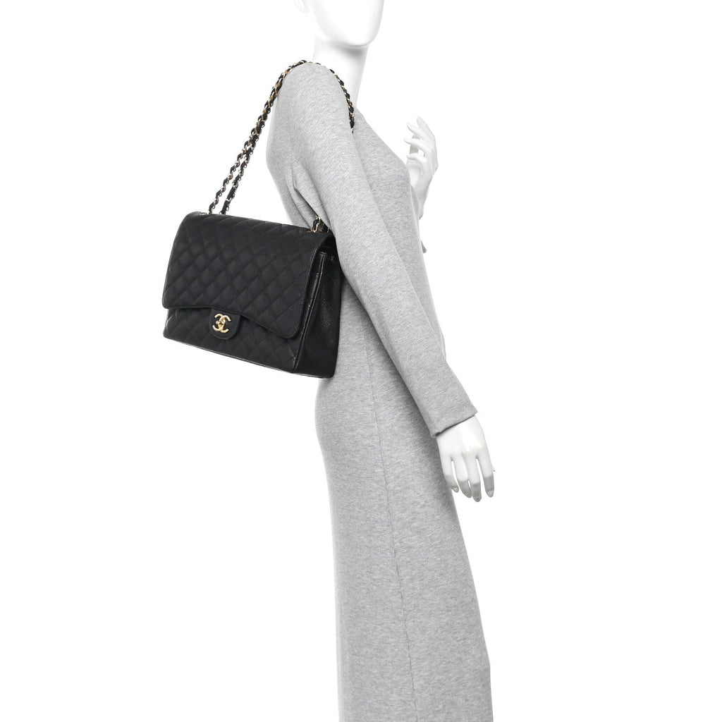 Caviar Quilted Maxi Double Flap Black
