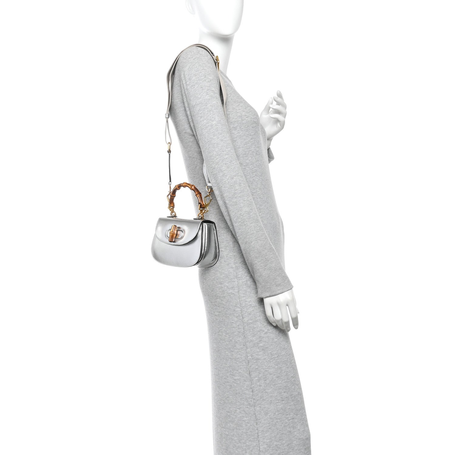Boarded Dyana Lux Calfskin Mini Bamboo 1947 Top Handle Bag Silver
