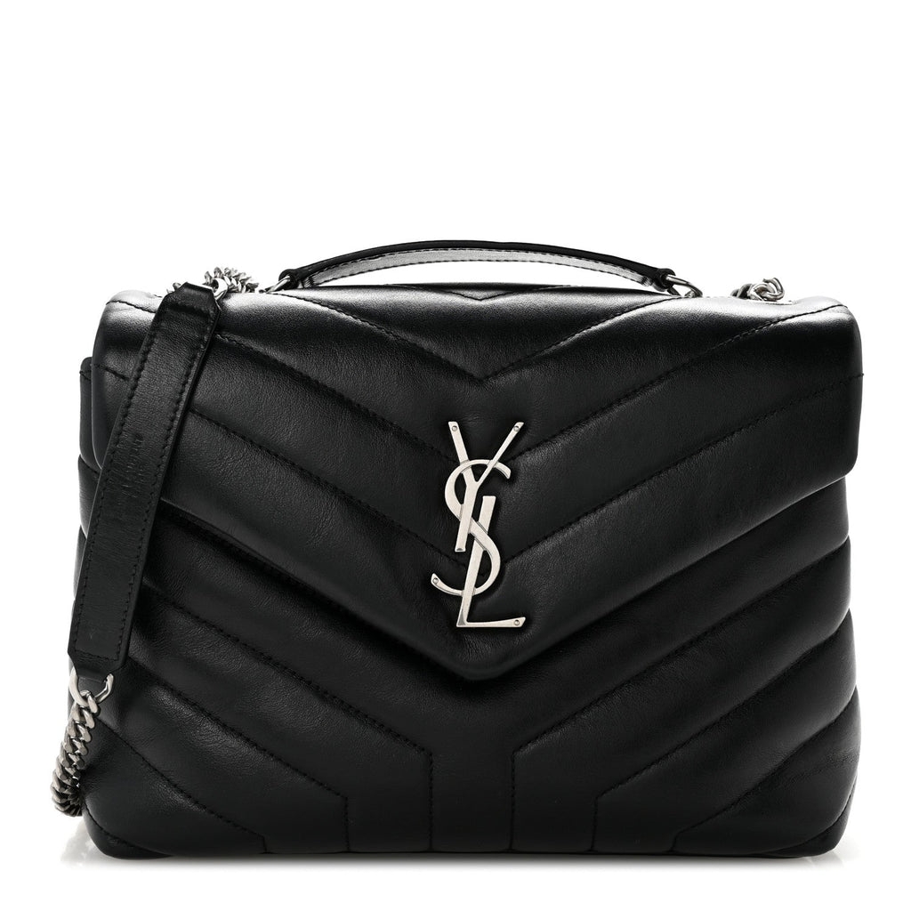 Calfskin Y Quilted Monogram Small Loulou Chain Satchel Black