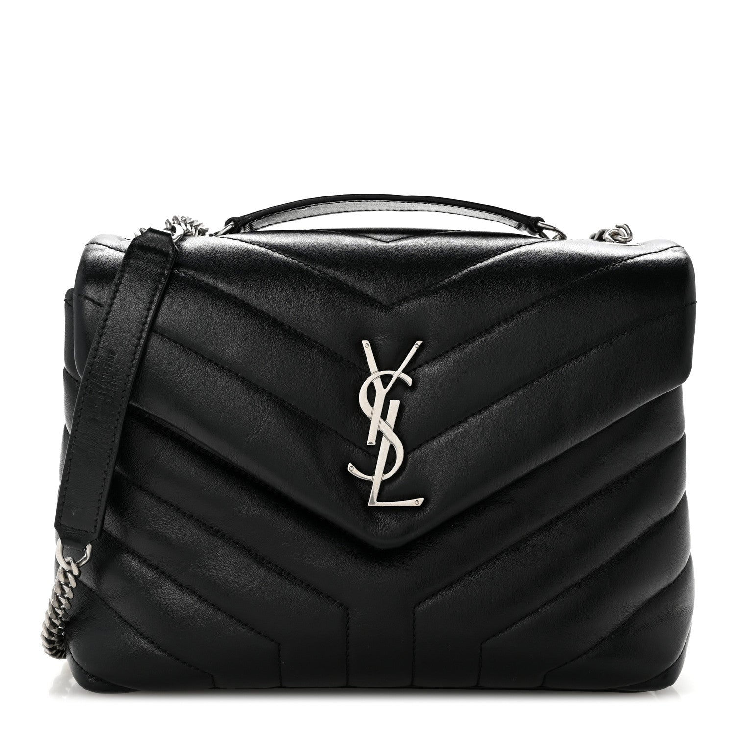 Calfskin Y Quilted Monogram Small Loulou Chain Satchel Black