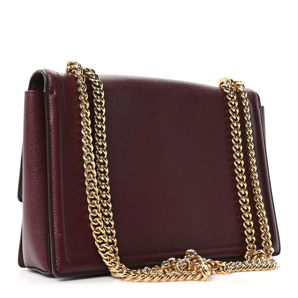 Pebble Calfskin Ginny Vara Bow Shoulder Bag Burgundy