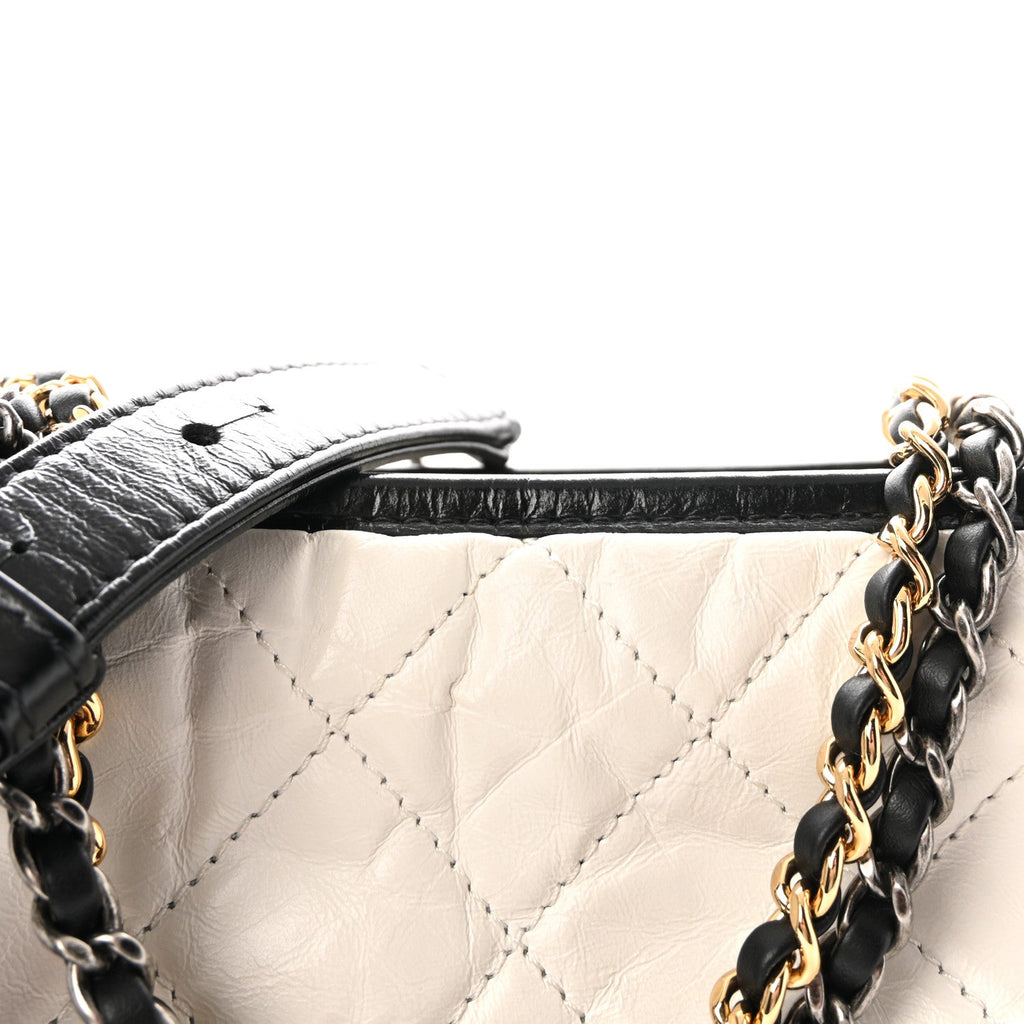Aged Calfskin Quilted Medium Gabrielle Hobo Black White