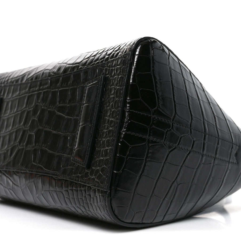 Calfskin Crocodile Embossed Small Antigona Black