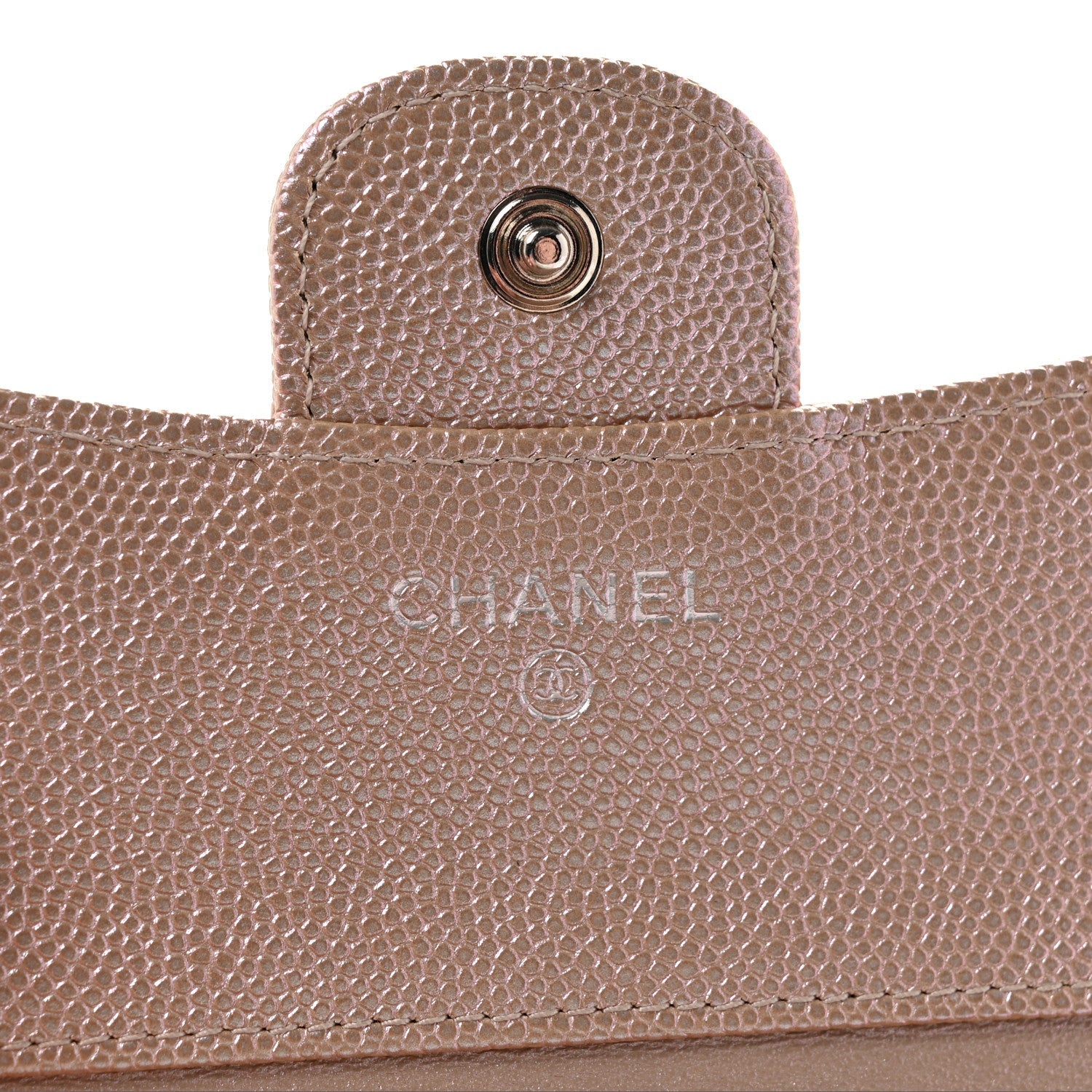 Metallic Caviar Chevron Quilted Compact Flap Wallet Light Gold