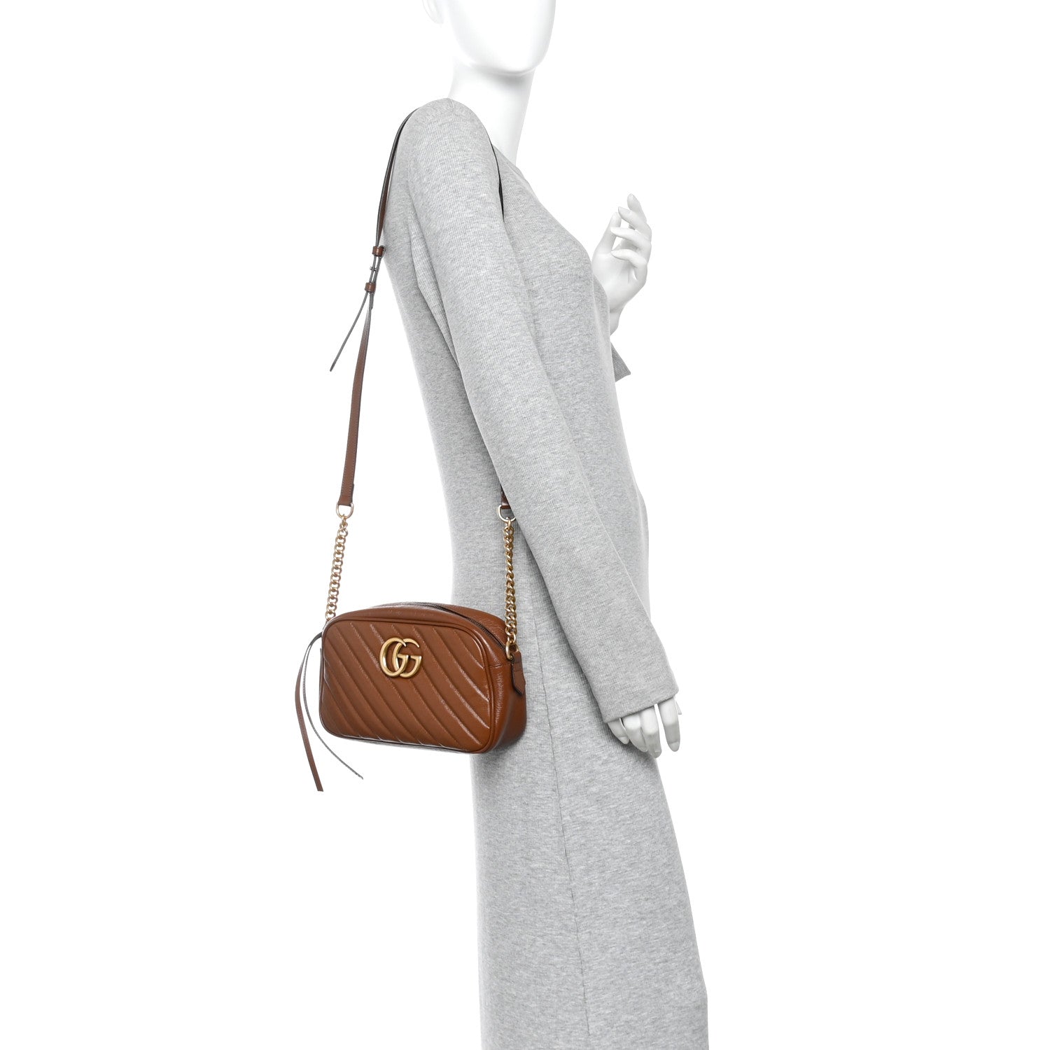 Glazed Calfskin Matelasse Diagonal Small GG Marmont Chain Shoulder Bag Cuir