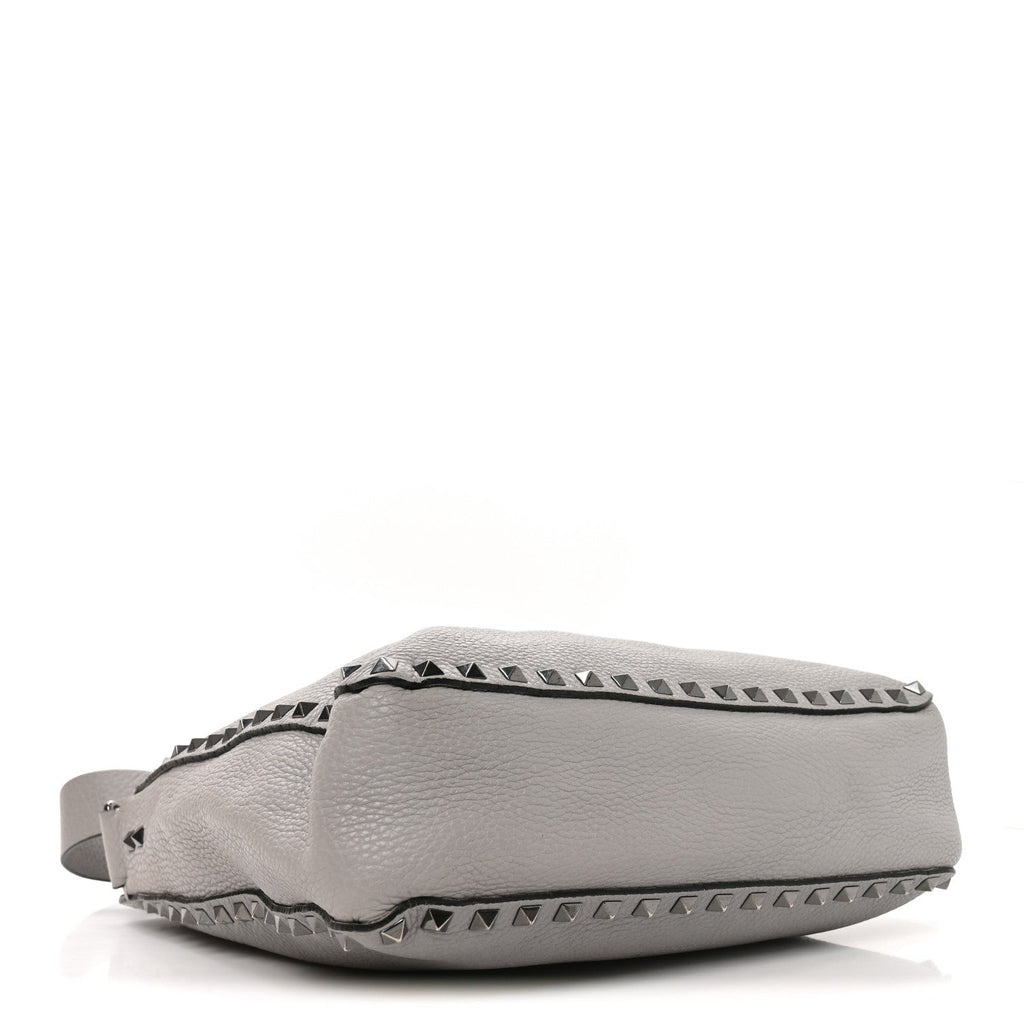 Pebbled Calfskin Small Rockstud Flip-Lock Messenger Bag Grey
