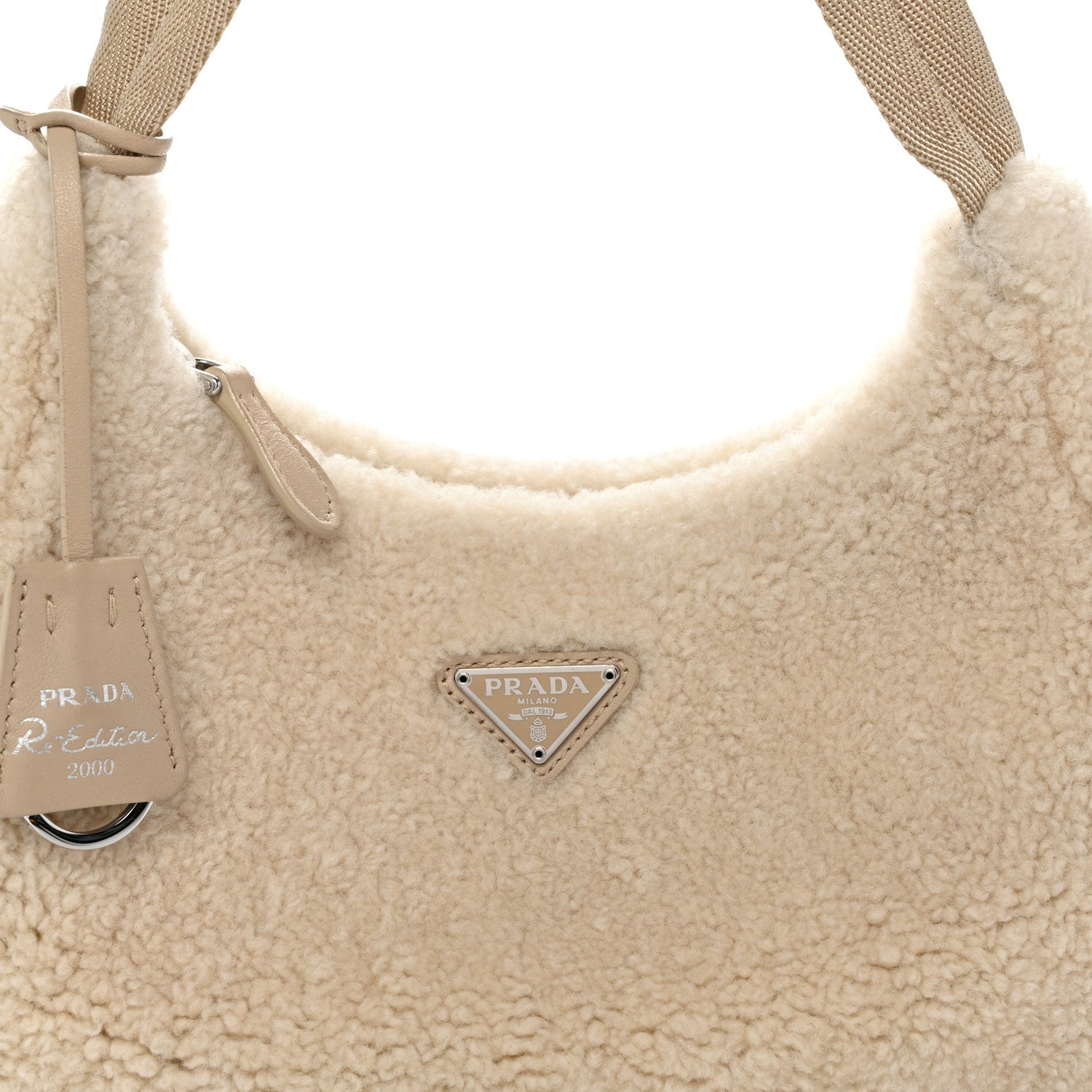 Shearling Mini Re-Edition 2000 Bag Ecru