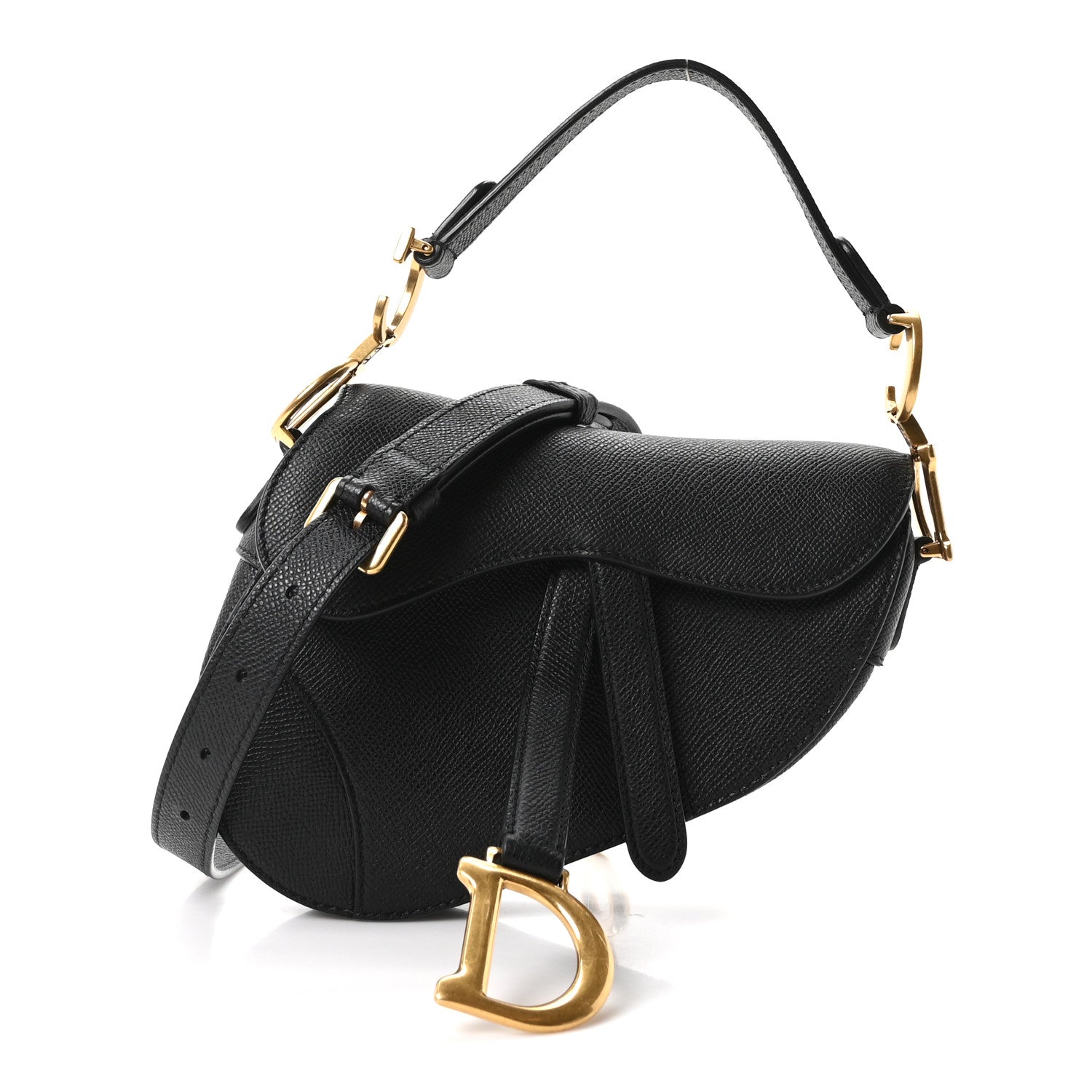 Grained Calfskin Mini Saddle Bag With Strap Black
