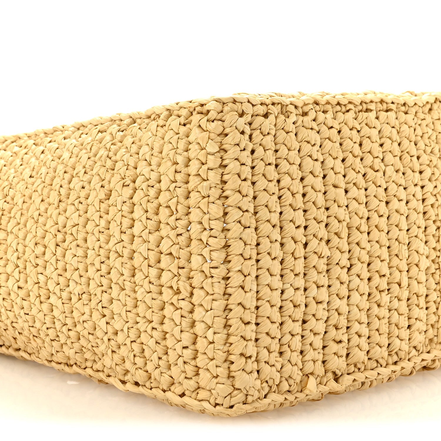Yarn Raffia Effect Crochet Logo Embroidered Small Tote Bag Naturale