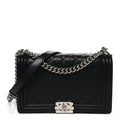 Lambskin Perforated Quilted New Medium Boy Flap Black