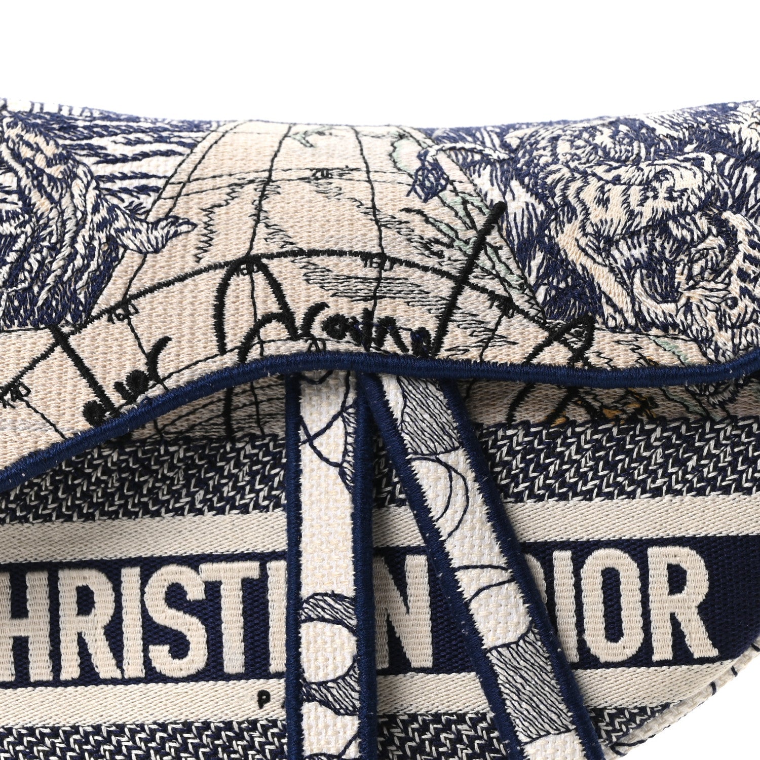 Canvas Embroidered Around the World Saddle Bag Blue