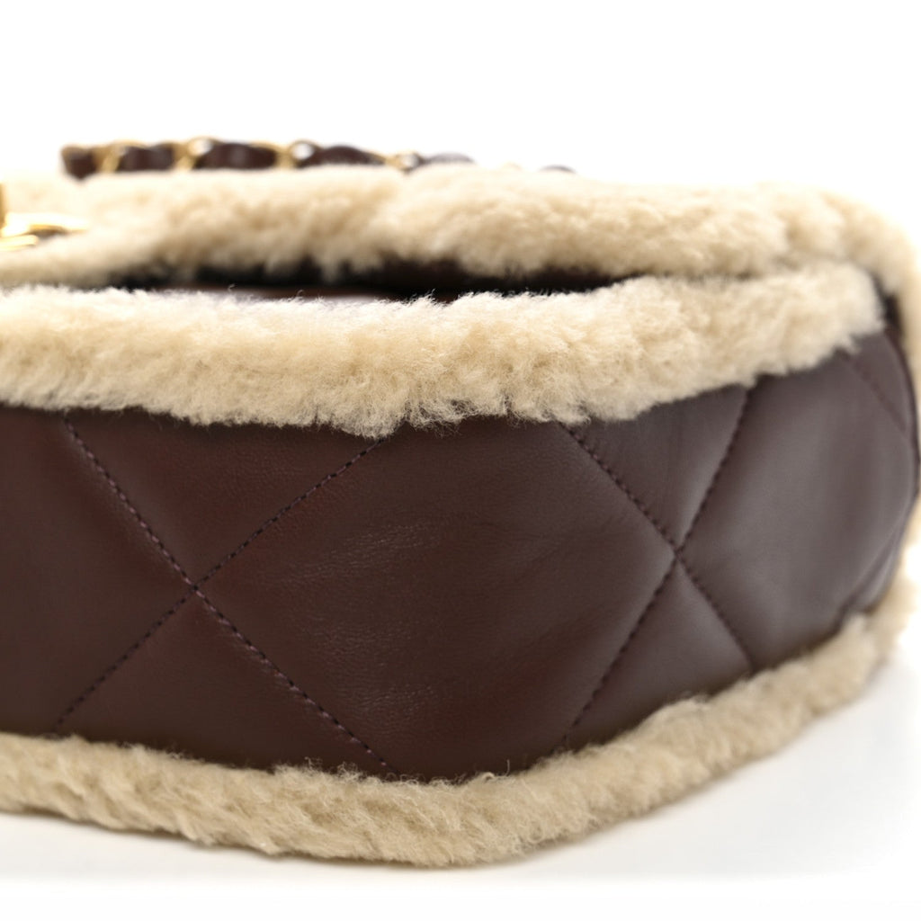 Shearling Lambskin Quilted Furry Coco Flap Beige Dark Brown