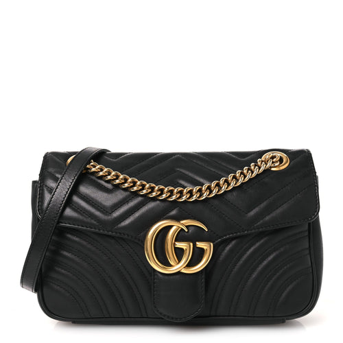 Calfskin Matelasse Small GG Marmont Shoulder Bag Black